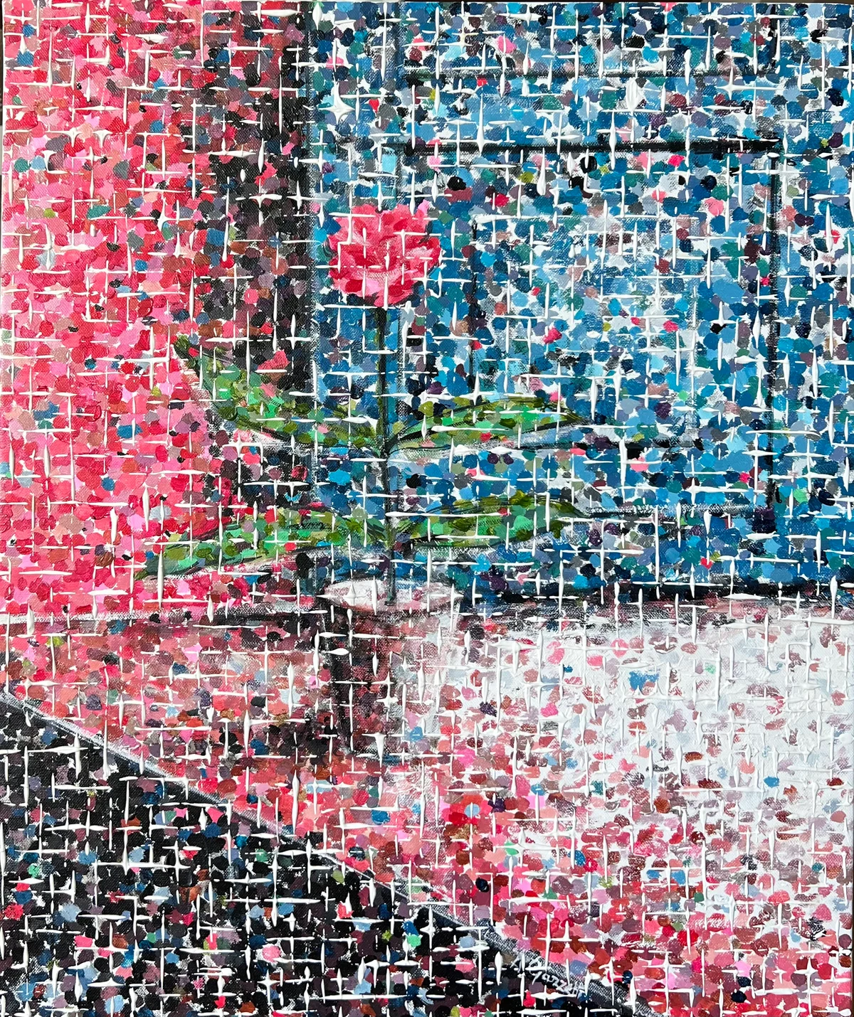 È pur sempre un fiore: il colore attraversato dalla trama bianca